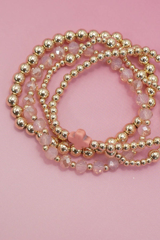 Boho Cross Bracelet Set- Pink