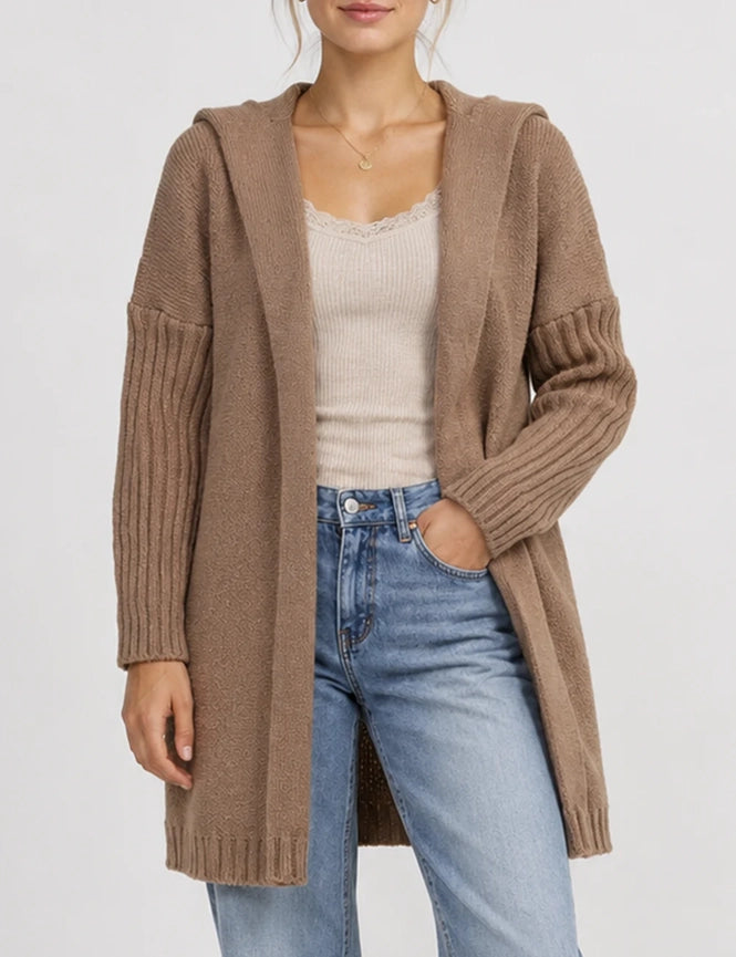 Cozy Days Hooded Knit Cardigan – Mocha