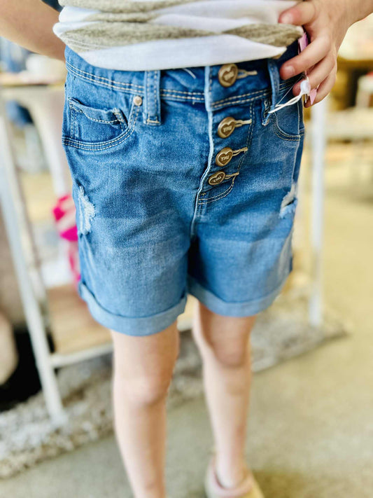 Girls Basic Exposed Button Cuffed Shorts