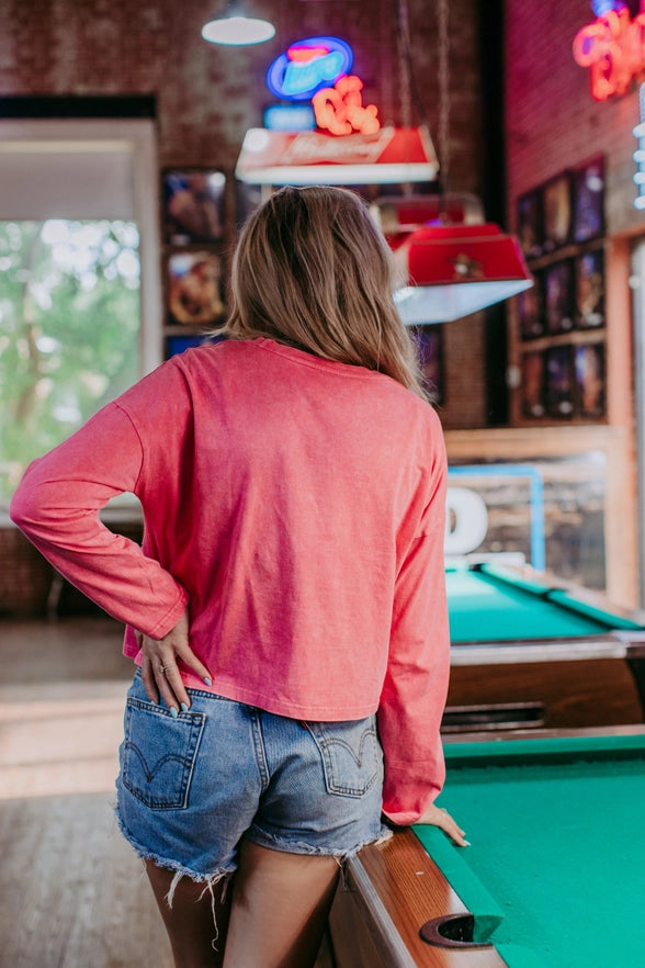Acid Washed Studded Crop Sweatshirt