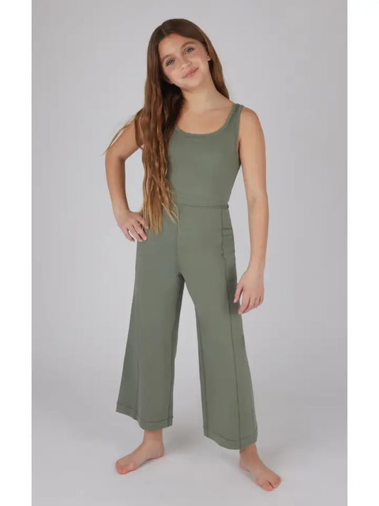 Girls Wide Flare Romper- Agave Green