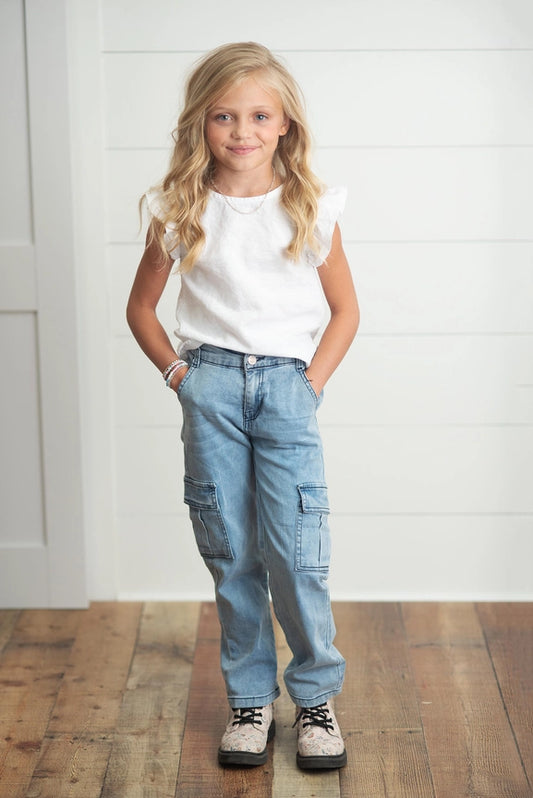 Light Wash Faded Denim Cargo Jean