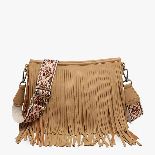 The Sande Suede Fringe Crossbody - Tan