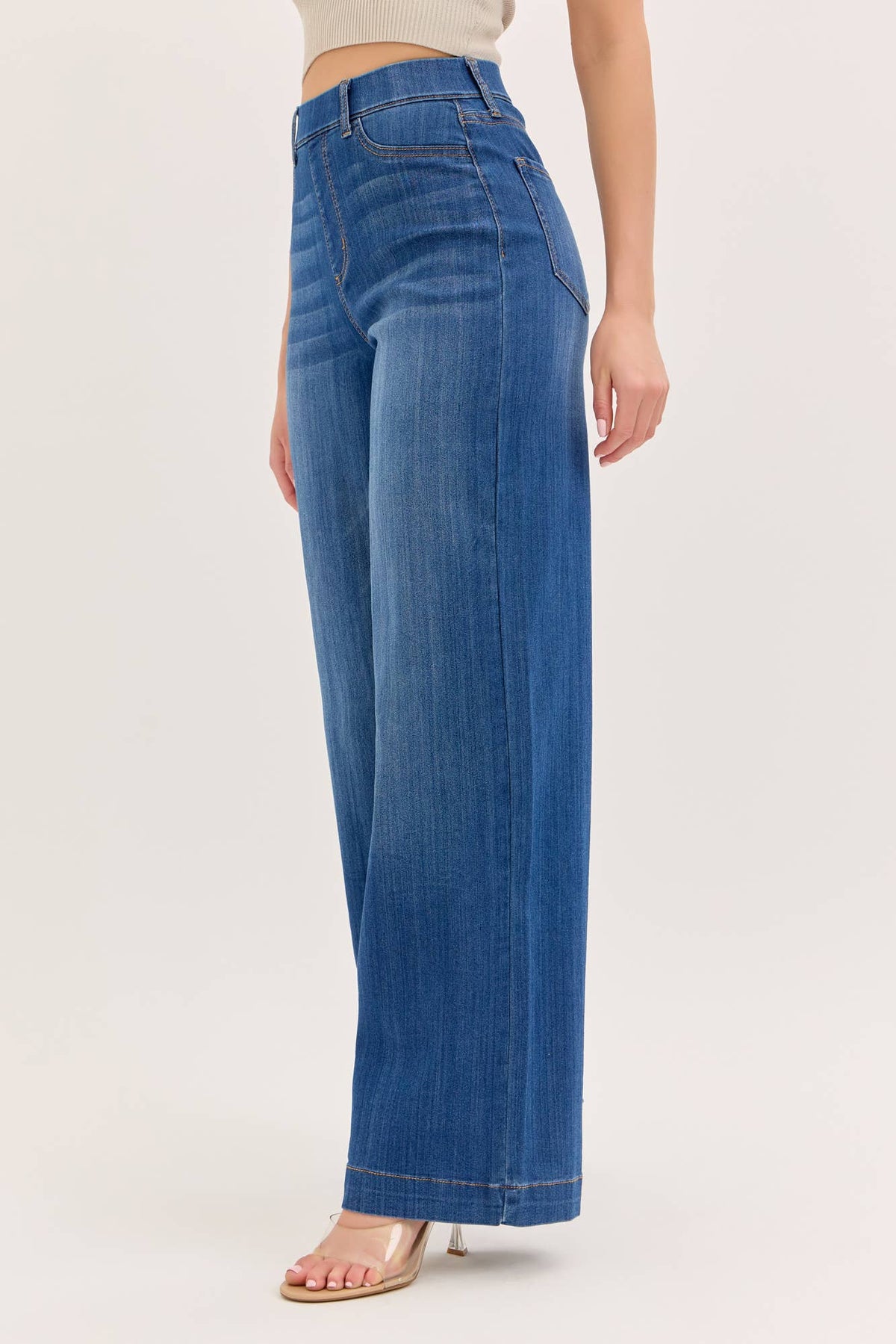 Comfort Medium High Rise Pull-On Wide Leg Denim