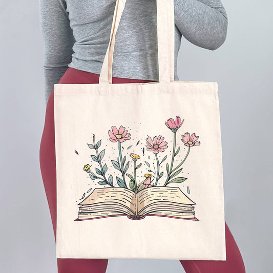 Book With Flowers Canvas Tote Bag