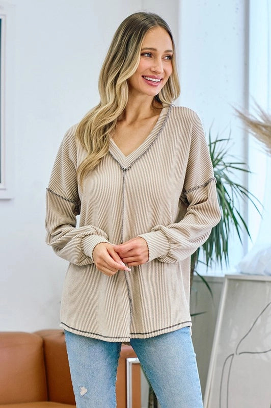 The Cozy Charm Ribbed V-Neck Top