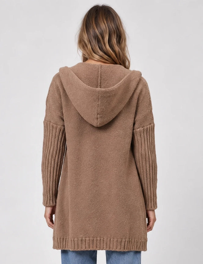 Cozy Days Hooded Knit Cardigan – Mocha