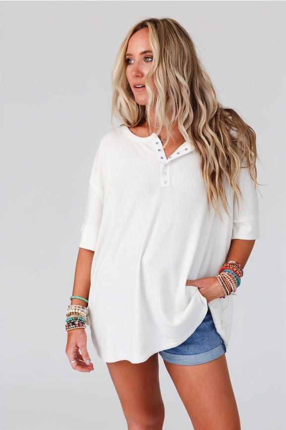 Leila Ribbed Henley Top
