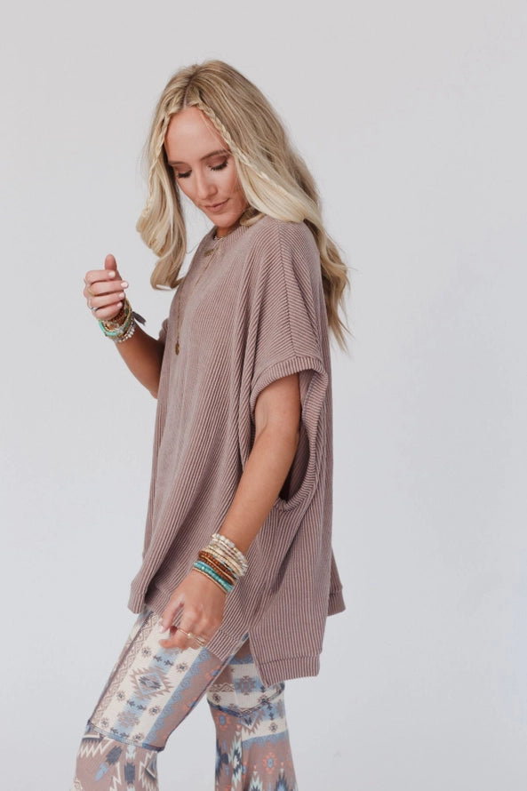 Moon Glow Texture Knit Top- Acorn