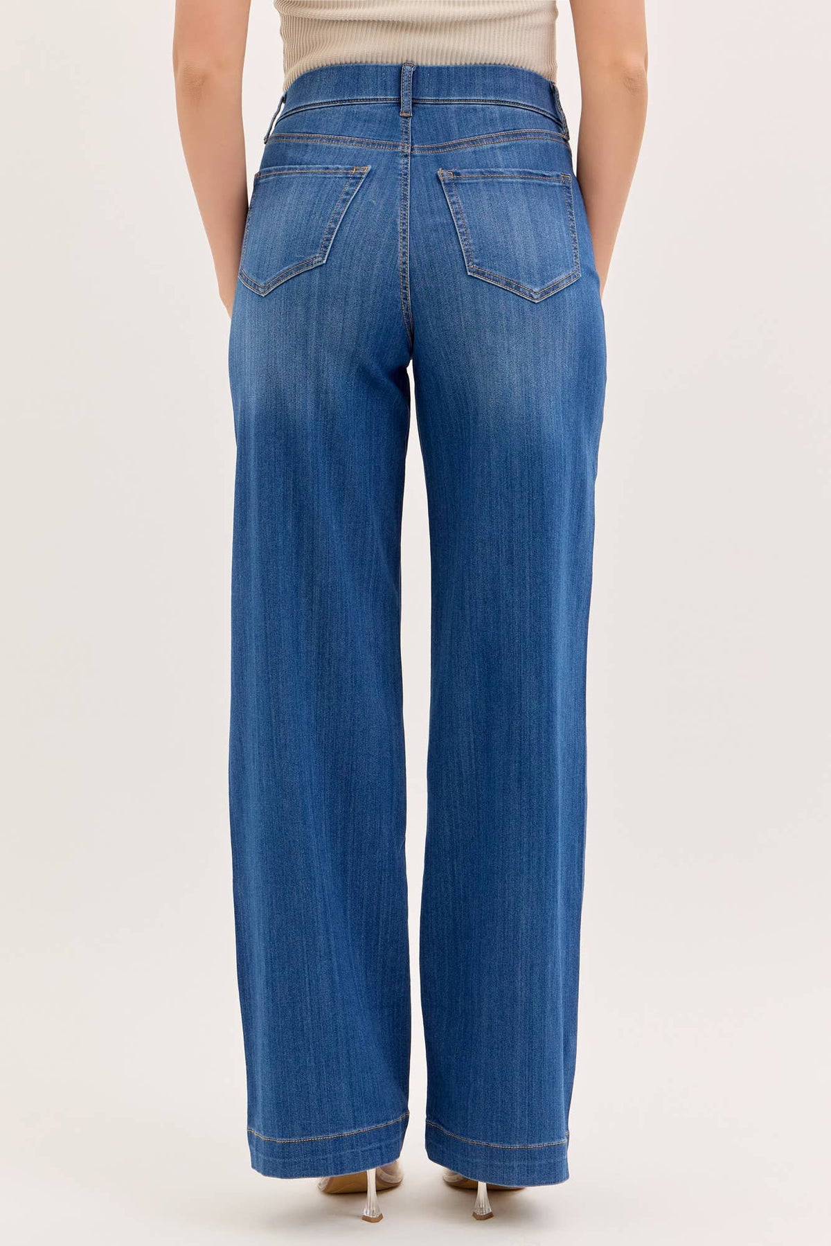 Comfort Medium High Rise Pull-On Wide Leg Denim