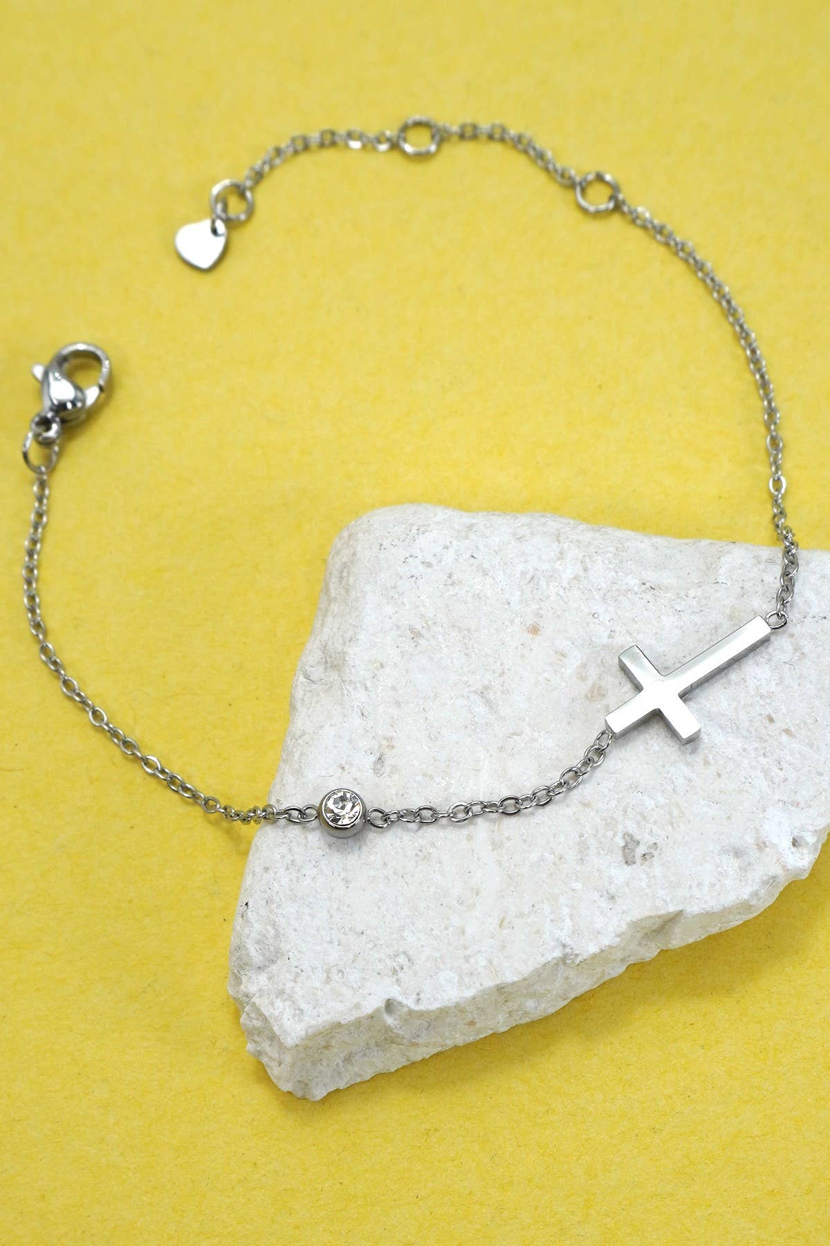 Cross and Rhinestone Bracelet- Silver