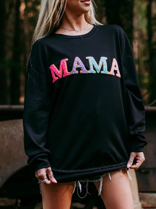 Mama Chenille Sequins Embroidery Sweatshirt