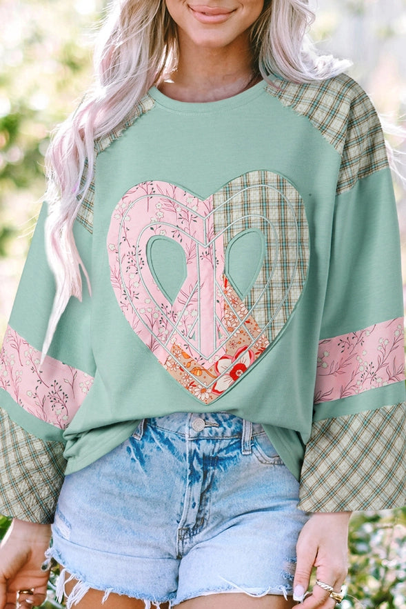 Vintage Patchwork Heart Pullover- Aqua
