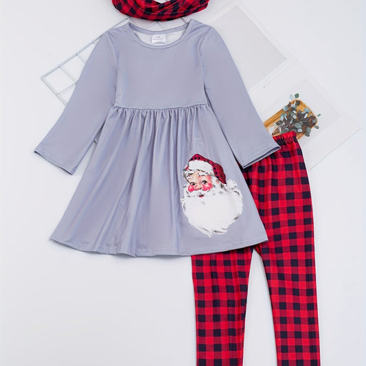 Plaid Christmas Santa Pant Set with scarf