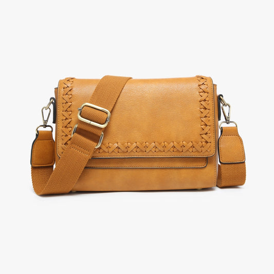Francesca Whipstitch Flapover Crossbody- Mustard