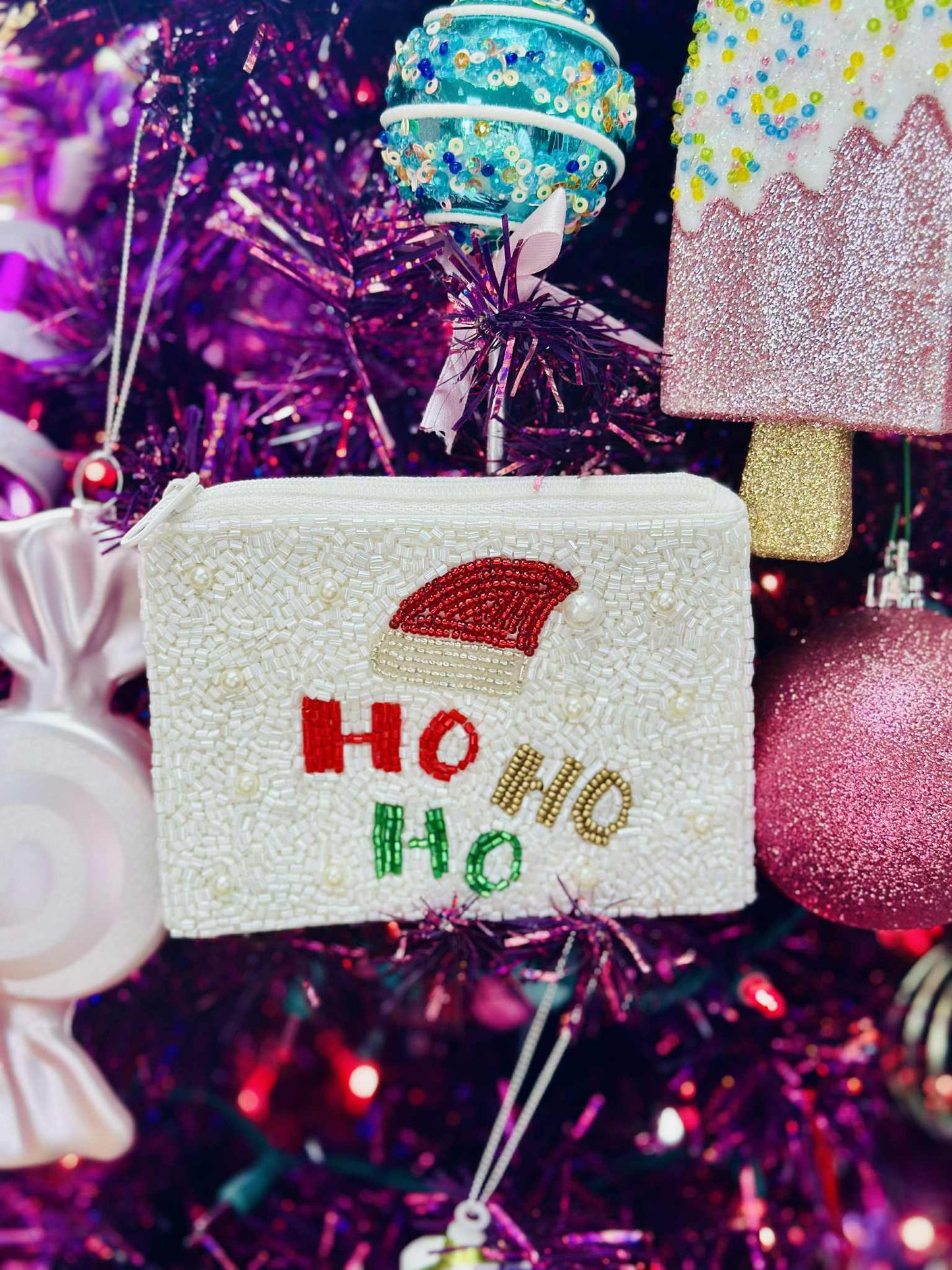 Beaded “Ho Ho Ho” Holiday Coin Purse