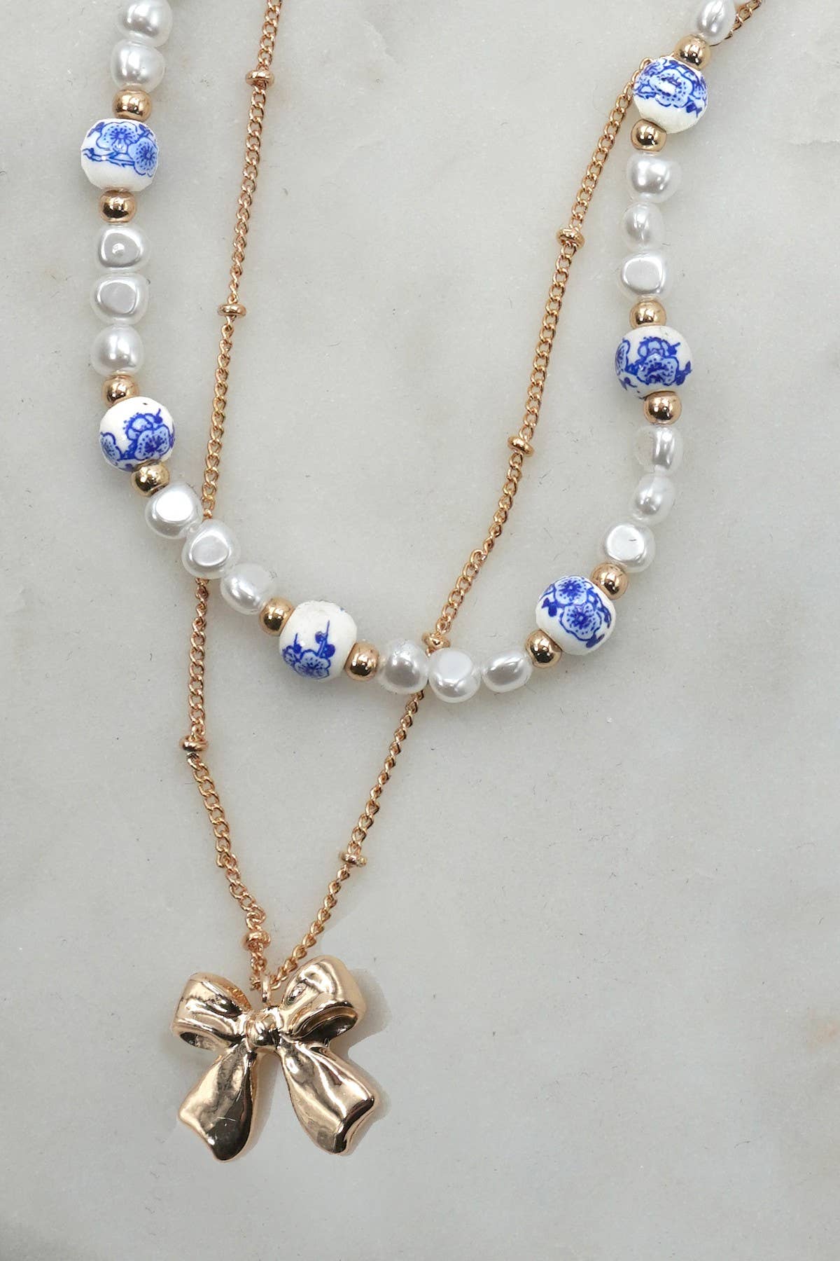 Porcelain Bow Pearl Mix Necklace
