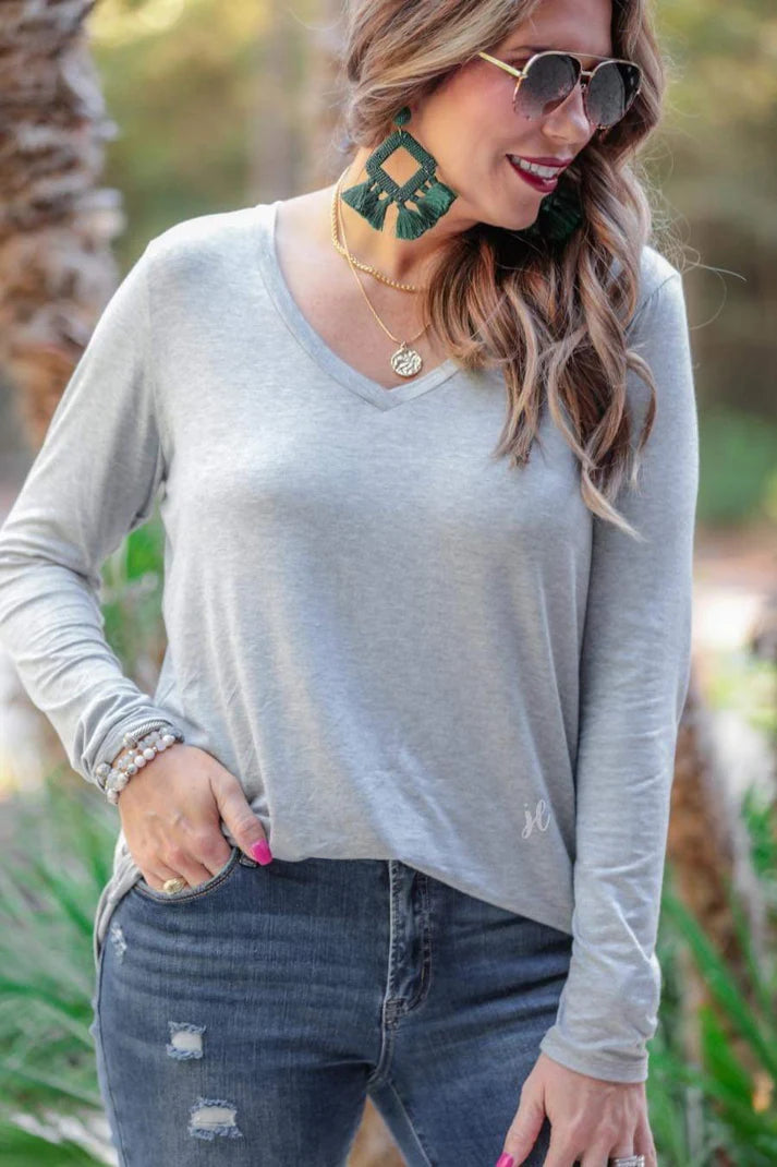 Basic Long Sleeve V-Neck Tee